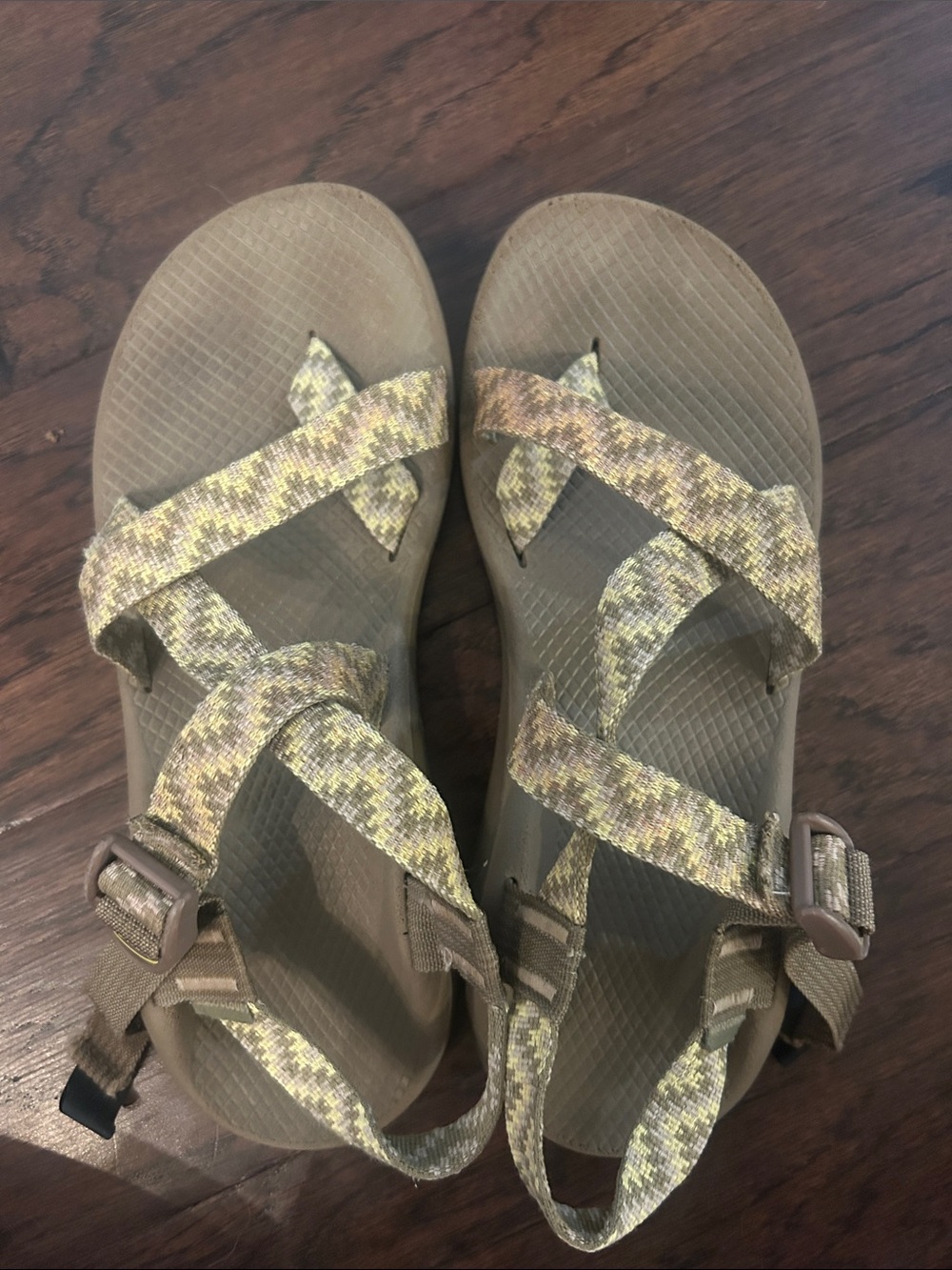 Chaco Olive and Yellow Patterned Strappy Sandals